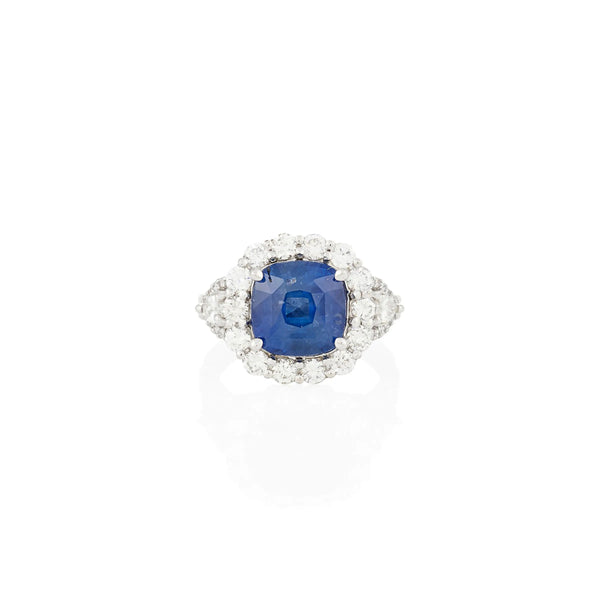 PLATINUM, SAPPHIRE, AND DIAMOND RING