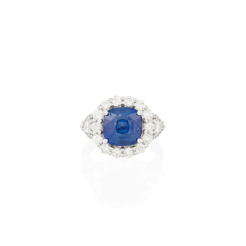 PLATINUM, SAPPHIRE, AND DIAMOND RING