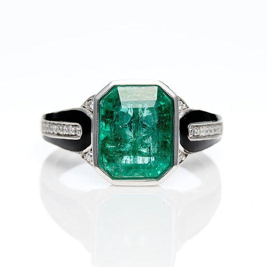 Platinum Sheffield & Sons Emerald & Diamond Ring