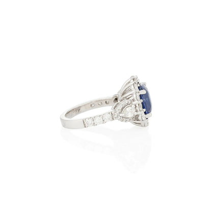 PLATINUM, SAPPHIRE, AND DIAMOND RING