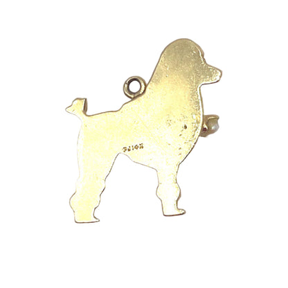 14Kt Gold Large Poodle Charm with Pearl Necklace