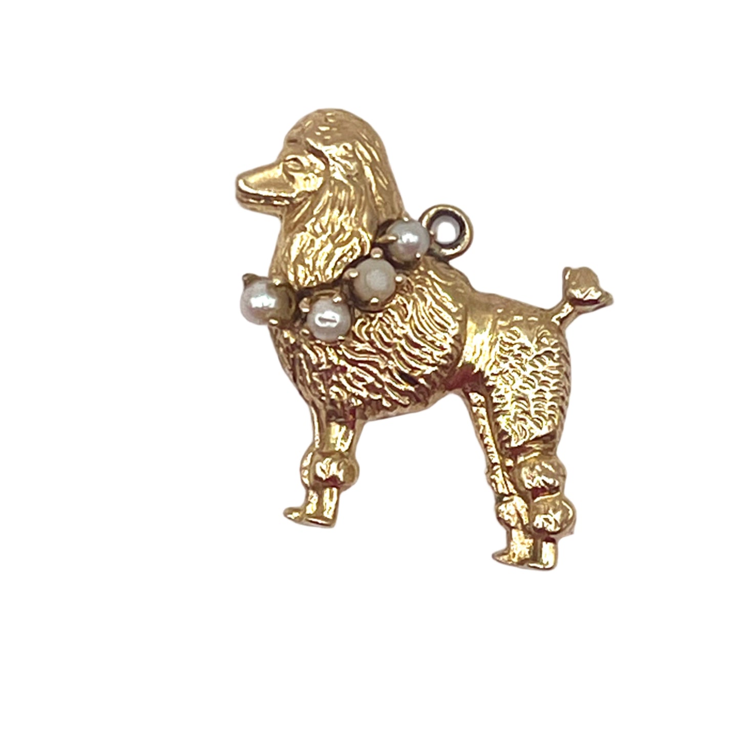 14Kt Gold Large Poodle Charm with Pearl Necklace