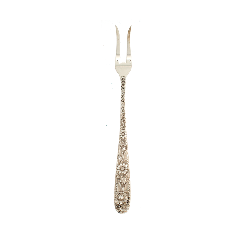 Repousse Sterling Silver 2 Tine Pickle Fork