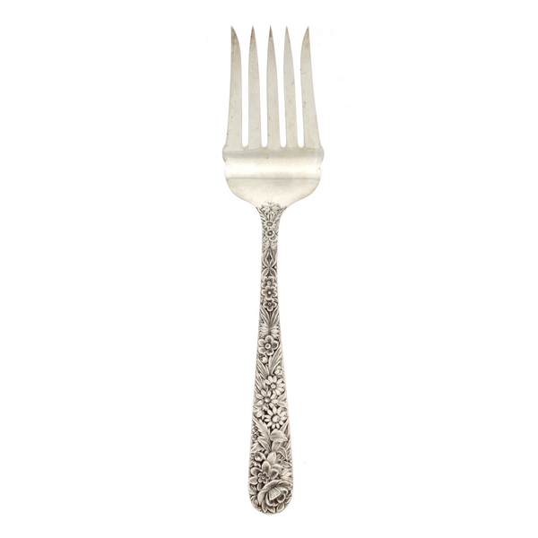 Repousse Sterling Silver 5 Tine Serving Fork