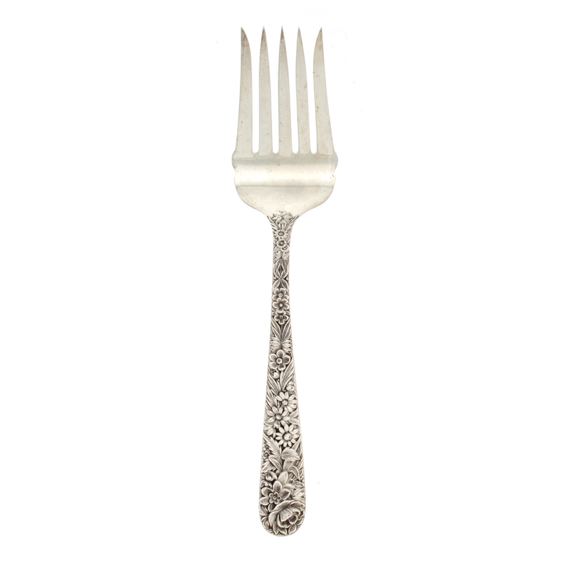 Repousse Sterling Silver 5 Tine Serving Fork
