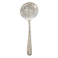 Repousse Sterling Silver Large Berry Spoon Scalloped Edge