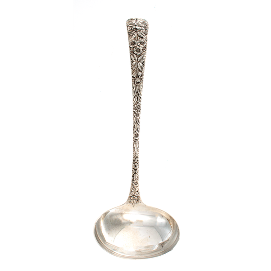 Repousse Sterling Silver Soup Ladle 11”