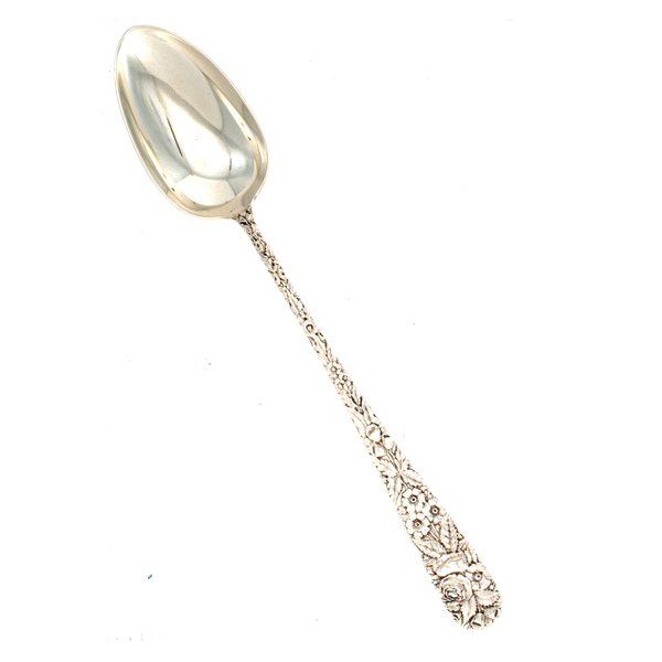 Repousse Sterling Silver Stuffing Spoon 12 5/8”