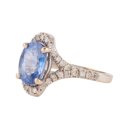 Sapphire, Diamond, 18k White Gold Ring