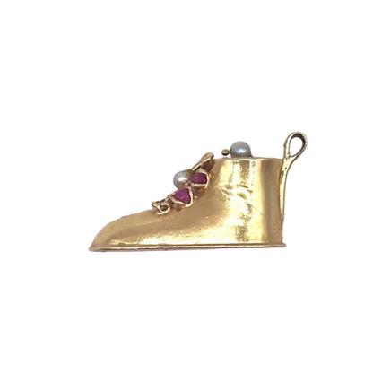 14 kt. Gold Shoe Charm Pearls, Sapphires, Rubies