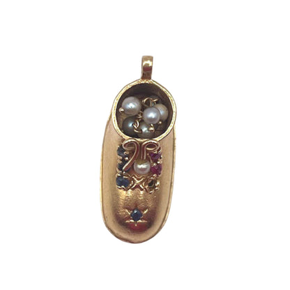 14 kt. Gold Shoe Charm Pearls, Sapphires, Rubies