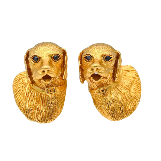 TIFFANY & CO. SAPPHIRE AND GOLD DOG CUFFLINKS