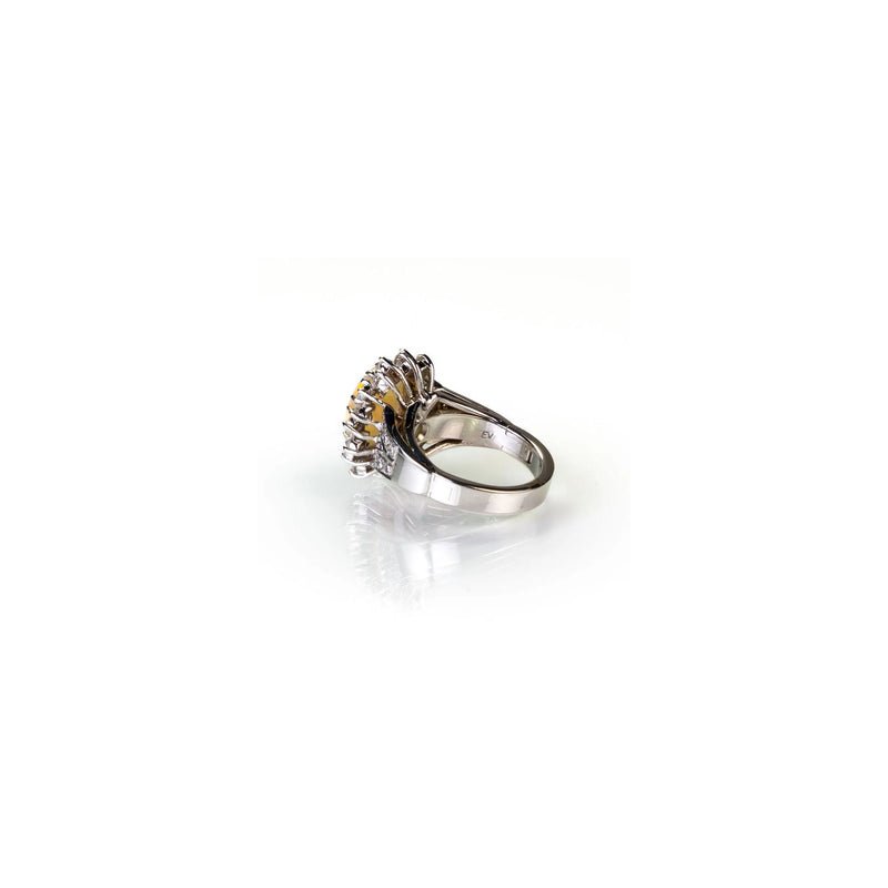 14k White Gold Diamond and Opal Ring