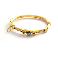 14Kt Yellow Gold Emerald Blue Enamel Bangle Bracelet