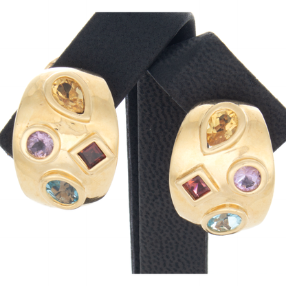 14k Yellow Gold Muti Gemstone Clip Earrings
