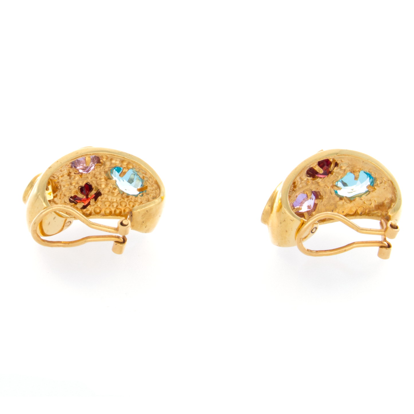 14k Yellow Gold Muti Gemstone Clip Earrings