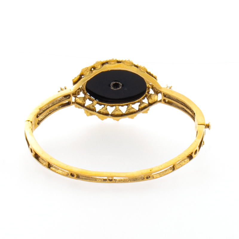 14kt Yellow Gold Opal Onyx Pearl Bangle Bracelet
