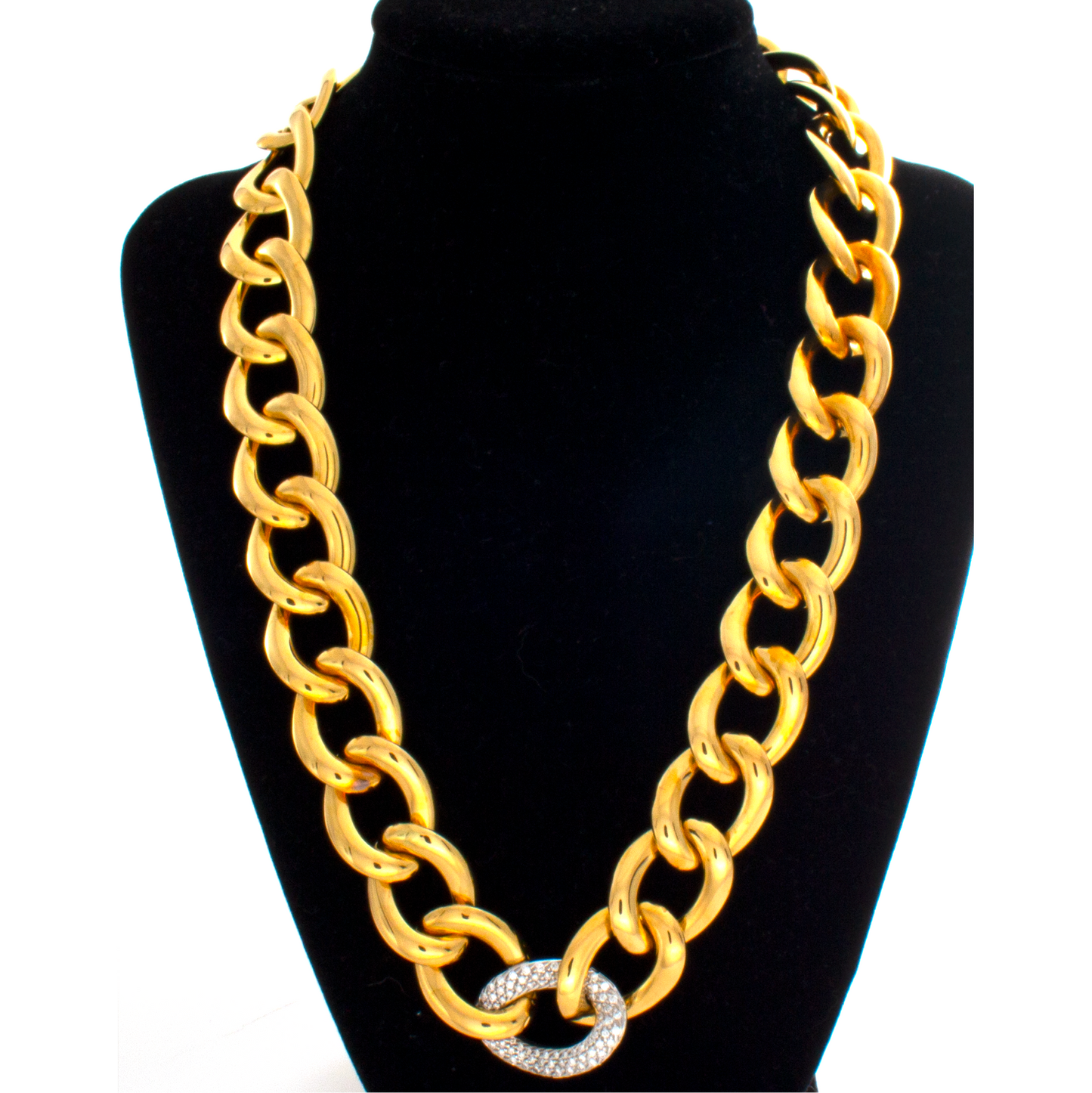 18kt Yellow Gold Curb Link Necklace with Diamond Link Set In White Gold