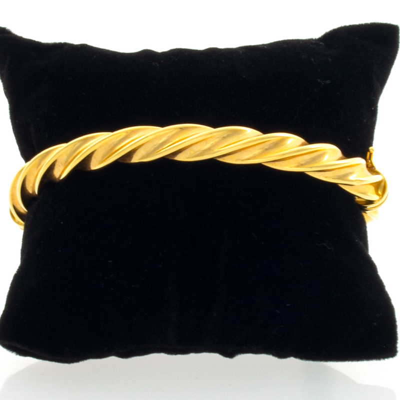 18kt Yellow Gold Twist Carved Design Bangle Bracelet