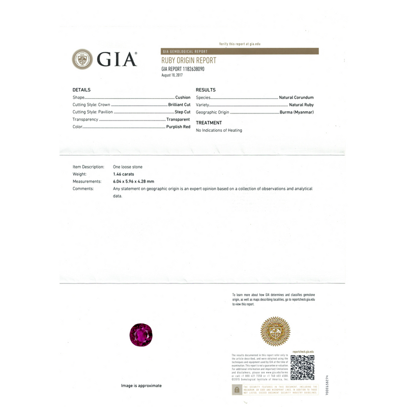 GIA Certified Platinum, 1.46ct Burmese Ruby, and 0.78ct Diamond Ring