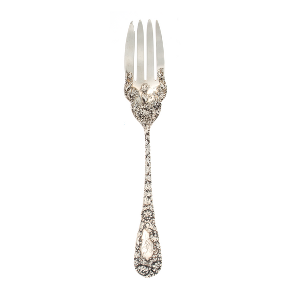 Durgin Chrysanthemum Sterling Silver Large Cold Meat Fork