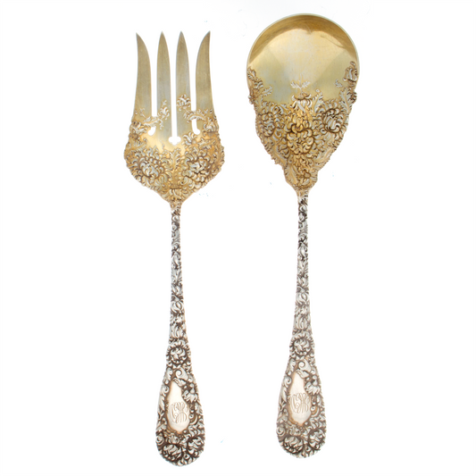 Durgin Chrysanthemum Sterling Silver 2 Piece Salad Set