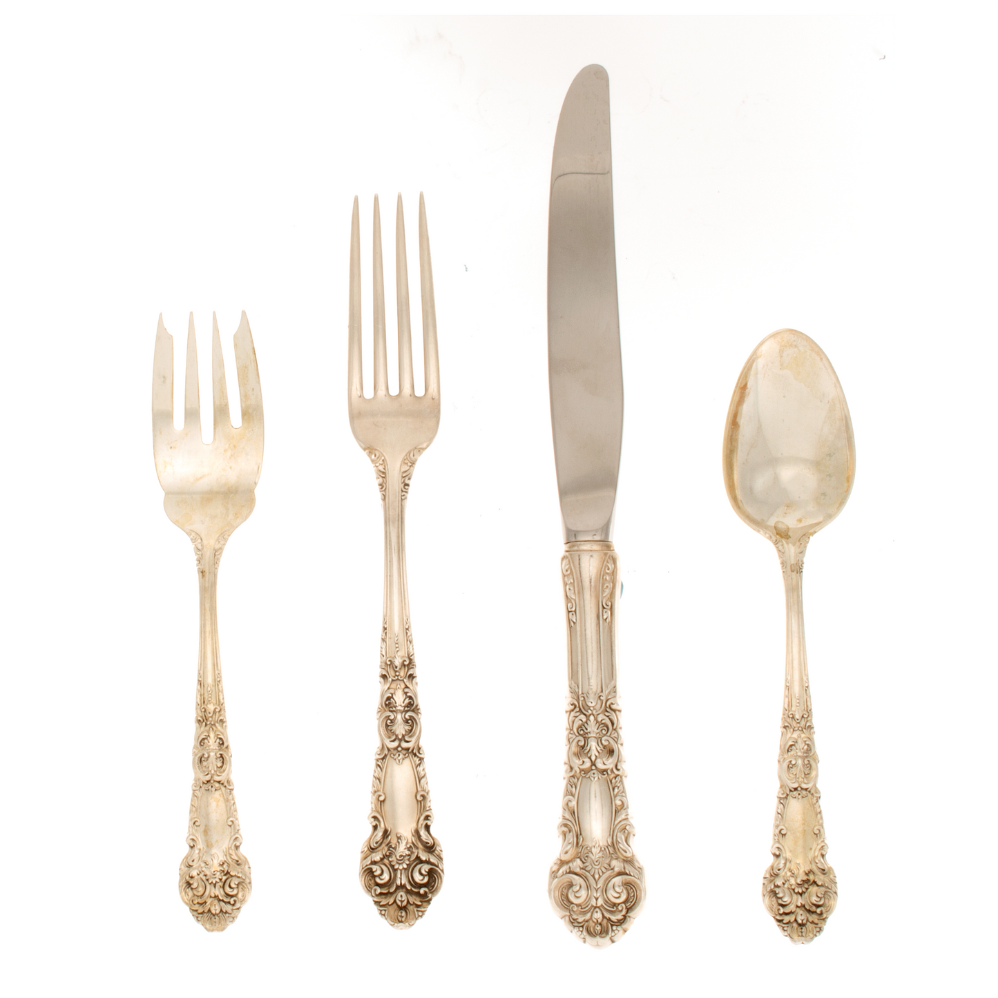 French Renaissance 4 Piece Sterling Silver Place Size Setting Modern Blade