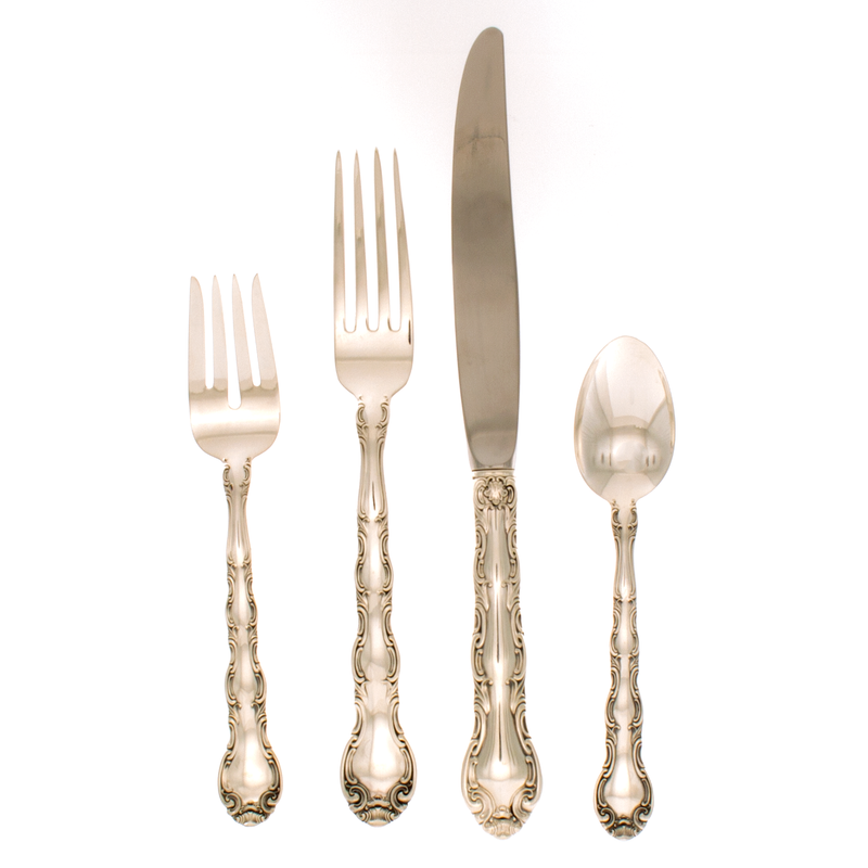 French Scroll Sterling Silver 4 Piece Dinner Setting
