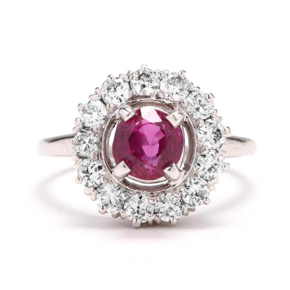 GIA Certified Platinum, 1.46ct Burmese Ruby, and 0.78ct Diamond Ring