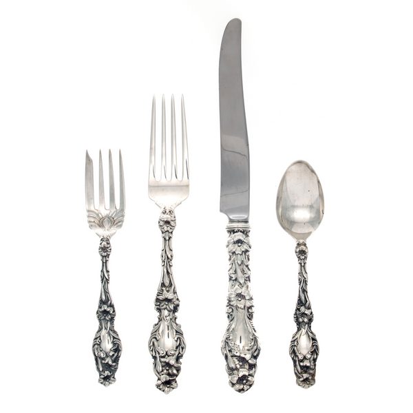 Louis XIV Sterling Silver 4 Piece Dinner Size Setting with French
