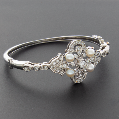 Palladium 2.05ct Diamond Pearl Bracelet