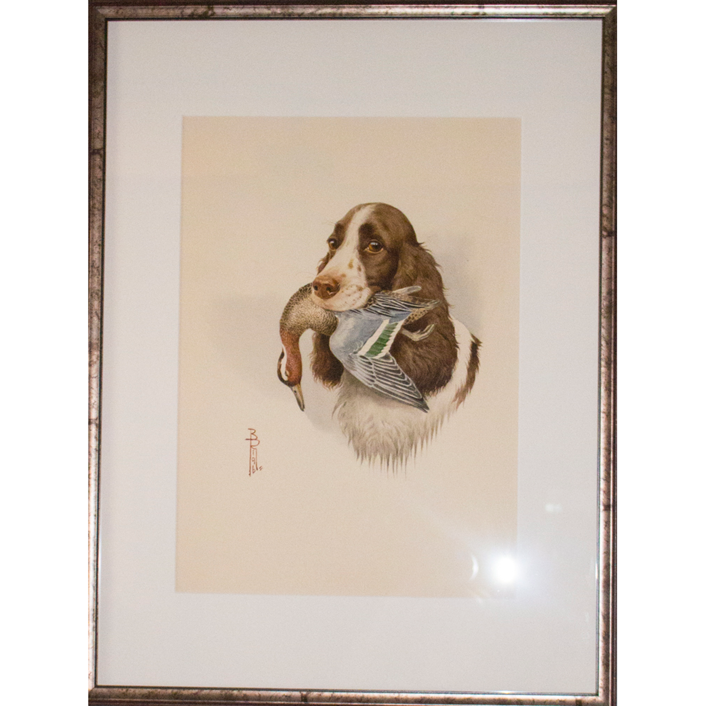 Boris Riabouchinsky (Riab) Watercolor Painting "Cocker Fl. Marron avec Sarcelle D’été"