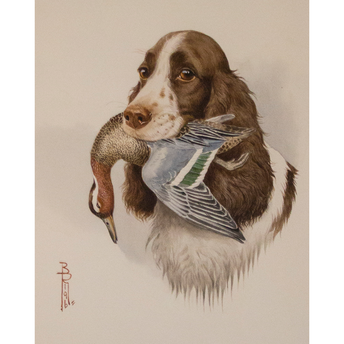 Boris Riabouchinsky (Riab) Watercolor Painting "Cocker Fl. Marron avec Sarcelle D’été"