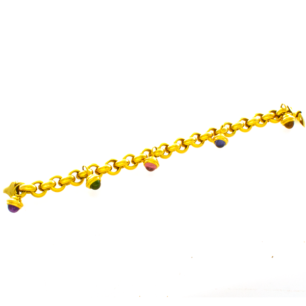 18kt Yellow Gold Link Bracelet With Multiple Cabochon Gemstones