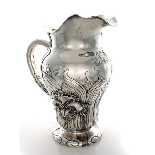 Antique Shiebler Art Nouveau Style Sterling Pitcher with Irises