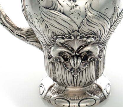 Antique Shiebler Art Nouveau Style Sterling Pitcher with Irises