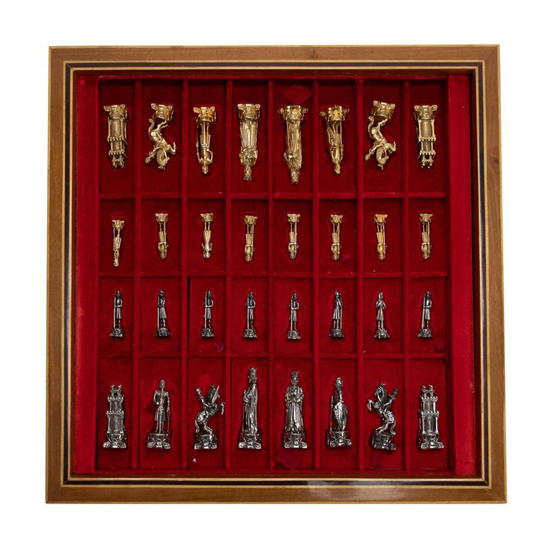 PEDRO DURAN STERLING CHESS SET IN PARQUETRY CASE