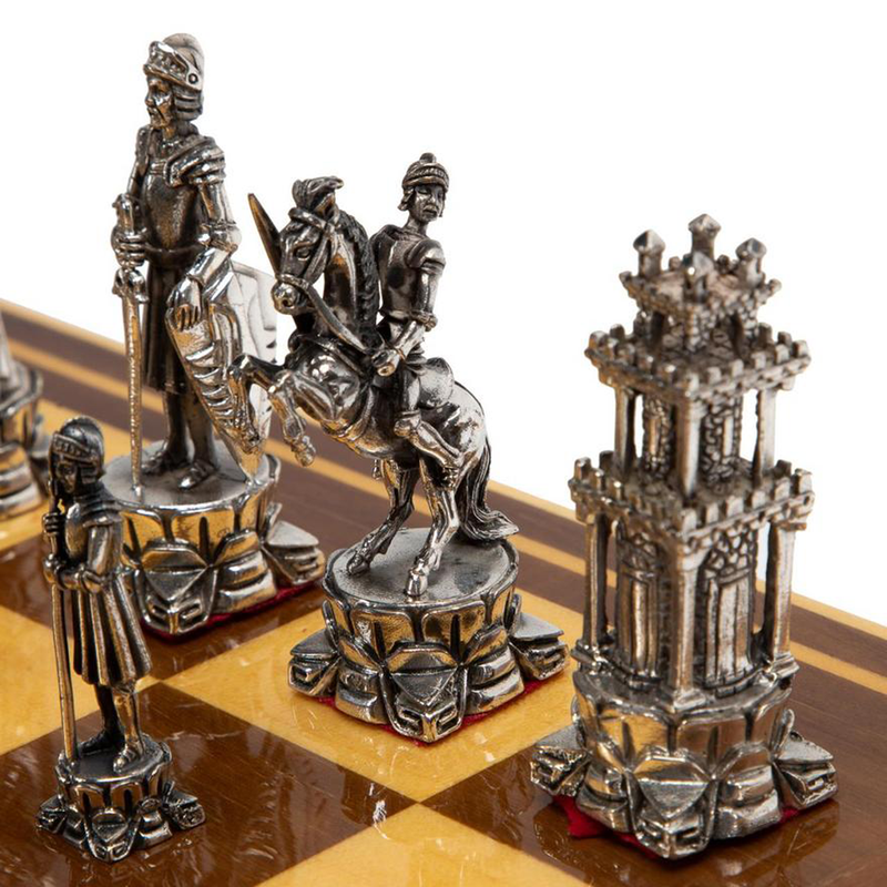 PEDRO DURAN STERLING CHESS SET IN PARQUETRY CASE