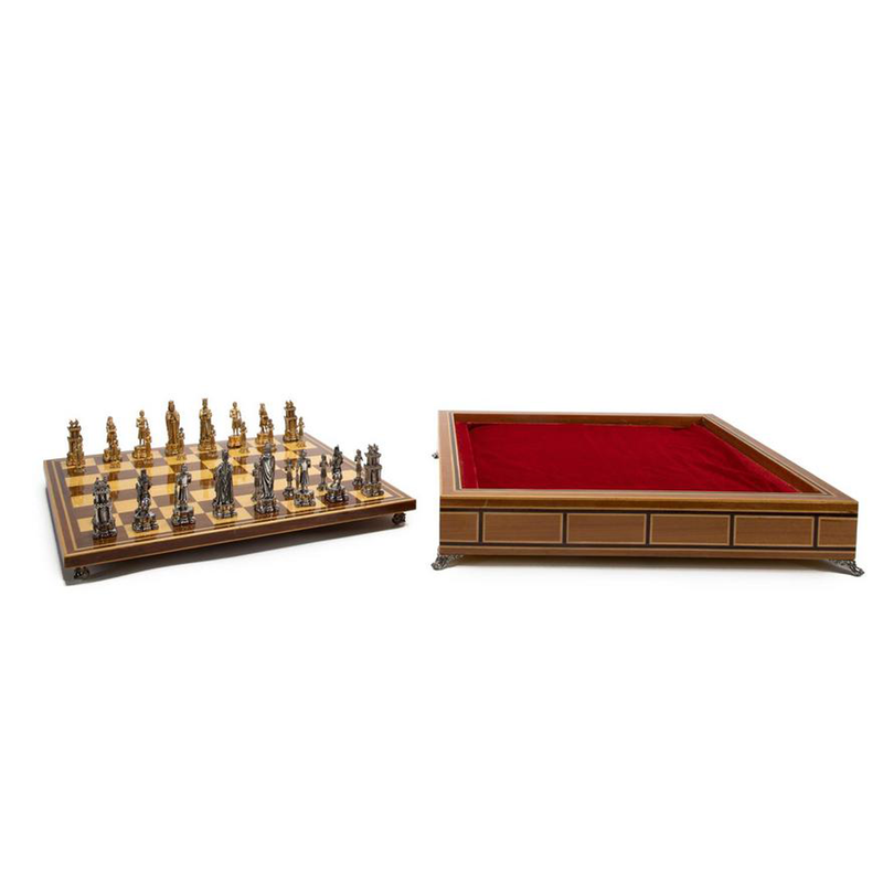 PEDRO DURAN STERLING CHESS SET IN PARQUETRY CASE