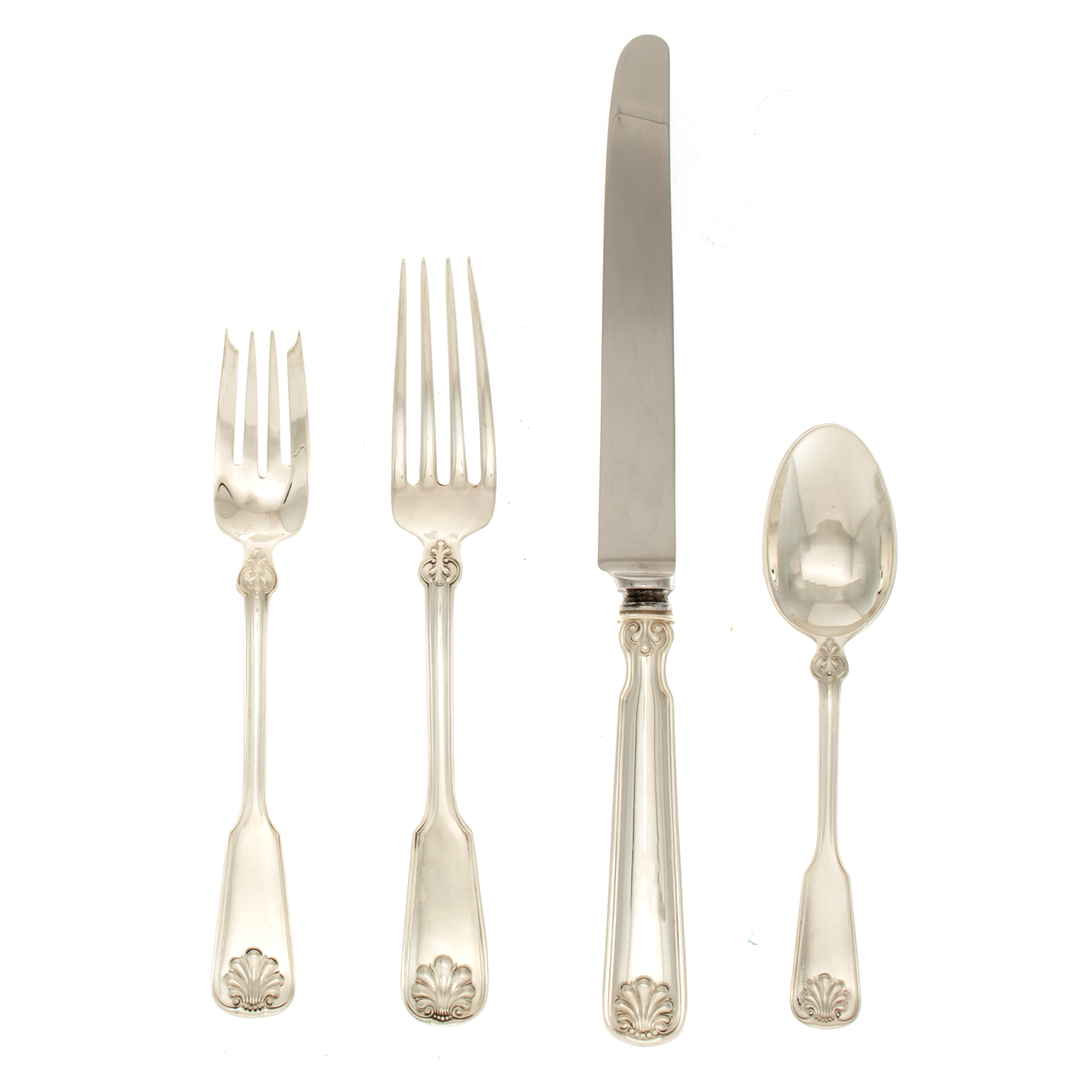 Tiffany Sterling Silver Shell and Thread 4 Piece Dinner Size Setting