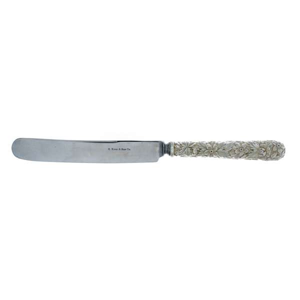 Repousse Sterling Silver Dinner Size Knife with Pattern all The Way Around Blunt Blade