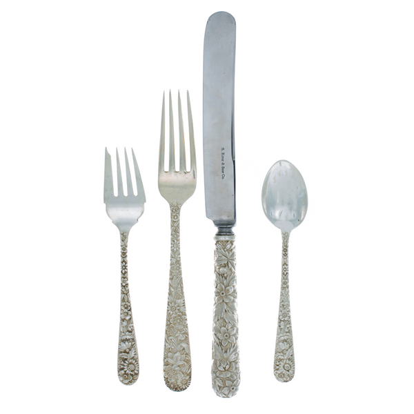 Repousse Sterling Silver 4 Piece Dinner Size Setting with Blunt Blade